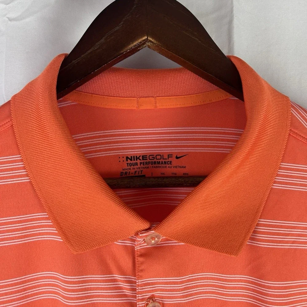Nike Tour Performance Golf Polo Shirt Mens XXL Short Sleeve Dri Fit Orange White